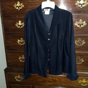 Vintage Black Velvet like Button Down Blouse